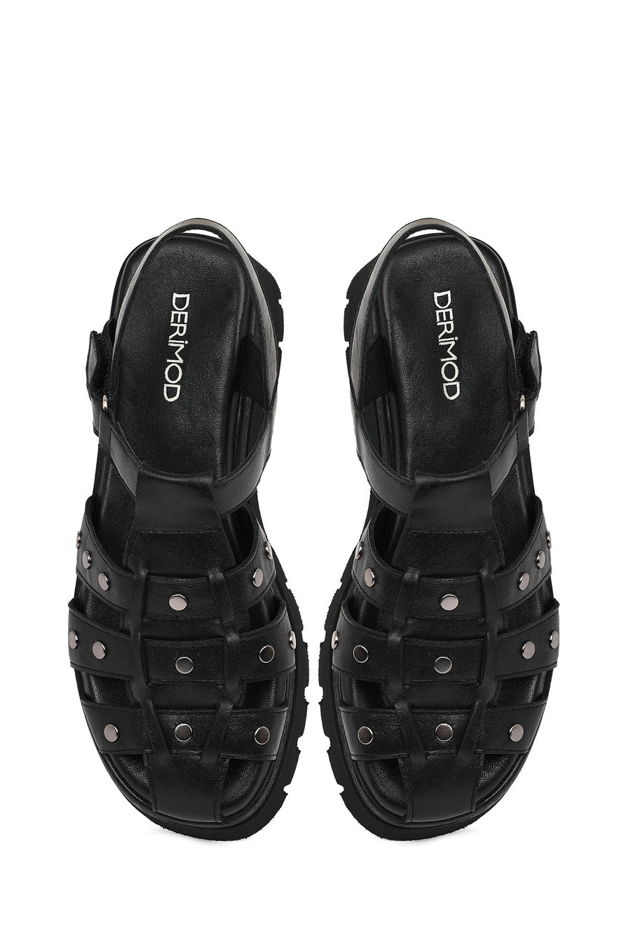 Woman Black Strappy Thick-Soled Leather Sandals