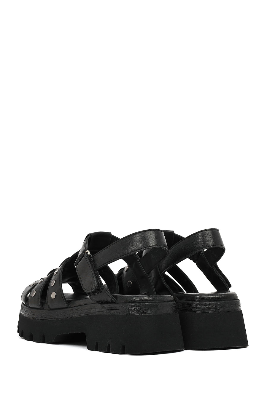 Woman Black Strappy Thick-Soled Leather Sandals