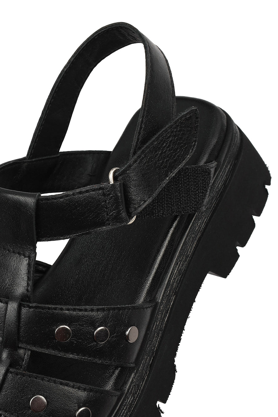 Woman Black Strappy Thick-Soled Leather Sandals