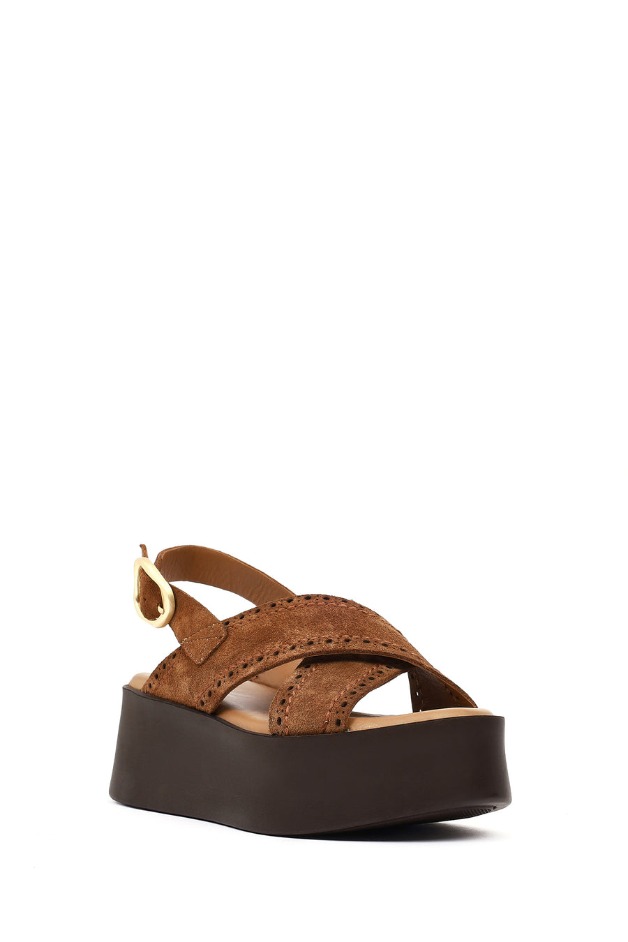 Women's Tan Suede Leather Sandals with Buckle Back and Thick Sole