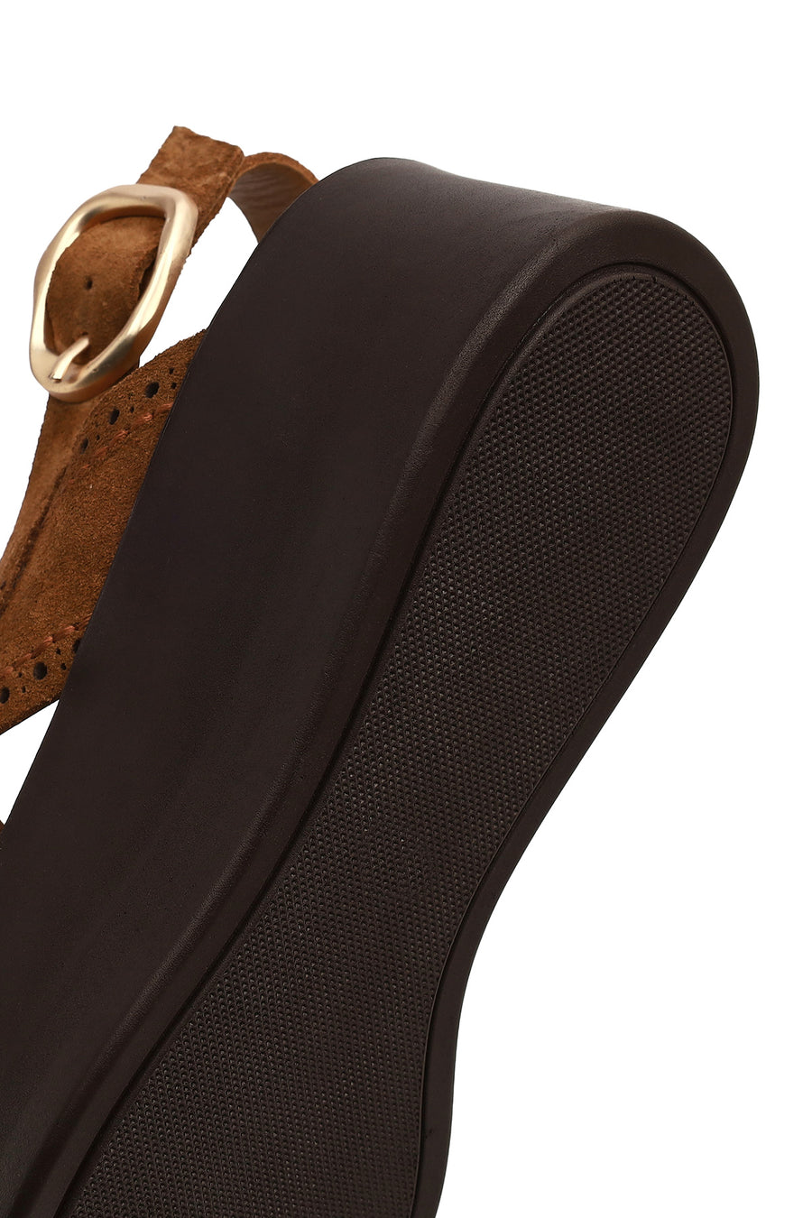 Women's Tan Suede Leather Sandals with Buckle Back and Thick Sole