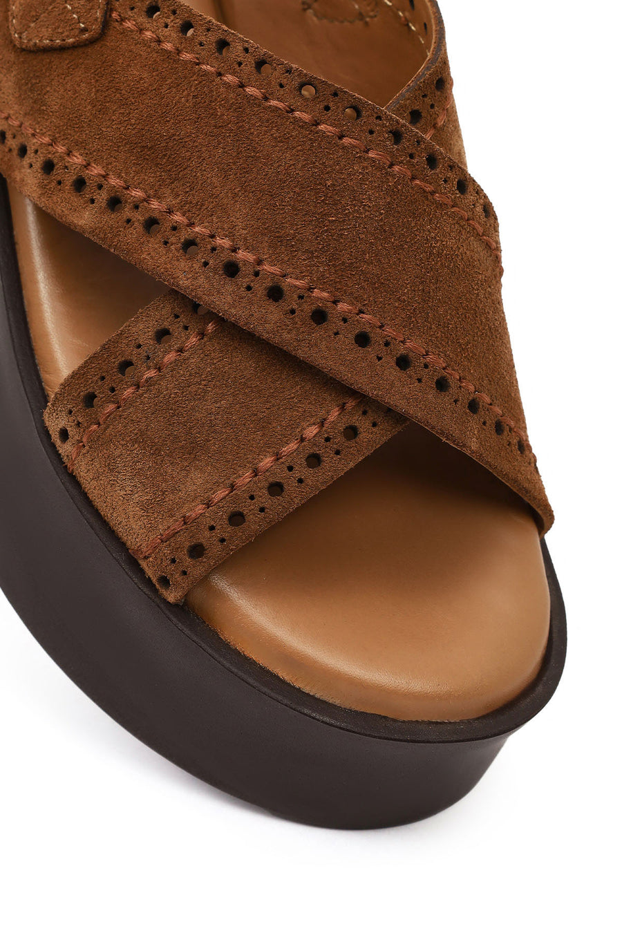 Women's Tan Suede Leather Sandals with Buckle Back and Thick Sole