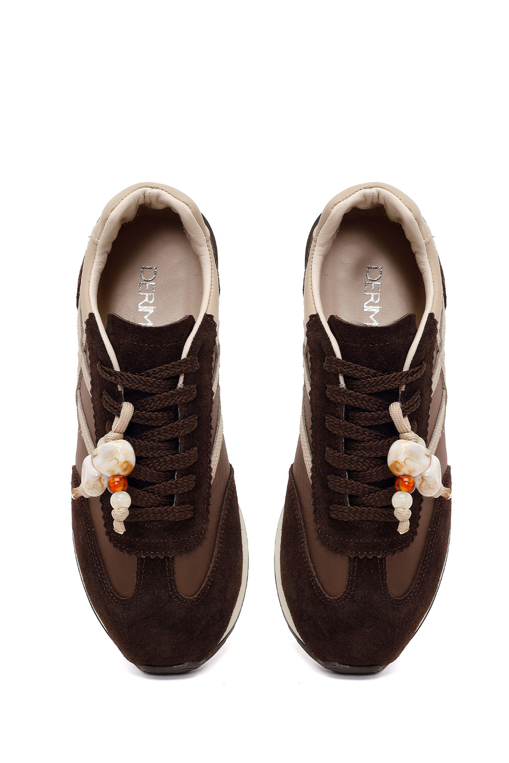 Kadın Kahverengi Bağcıklı Charmlı Deri Sneaker