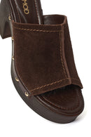 Kadın Kahverengi Kalın Topuklu Süet Deri Terlik | Derimod