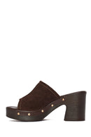 Kadın Kahverengi Kalın Topuklu Süet Deri Terlik | Derimod