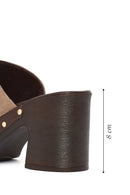 Kadın Bej Kalın Topuklu Süet Deri Terlik | Derimod