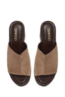 Kadın Bej Kalın Topuklu Süet Deri Terlik | Derimod