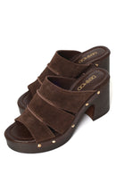 Kadın Kahverengi Kalın Topuklu Süet Deri Terlik | Derimod