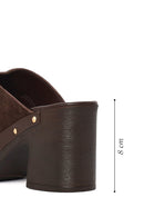 Kadın Kahverengi Kalın Topuklu Süet Deri Terlik | Derimod