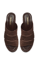 Kadın Kahverengi Kalın Topuklu Süet Deri Terlik | Derimod