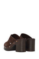 Kadın Kahverengi Kalın Topuklu Süet Deri Terlik | Derimod