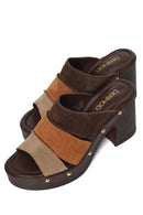 Kadın Çok Renkli Kalın Topuklu Süet Deri Terlik | Derimod