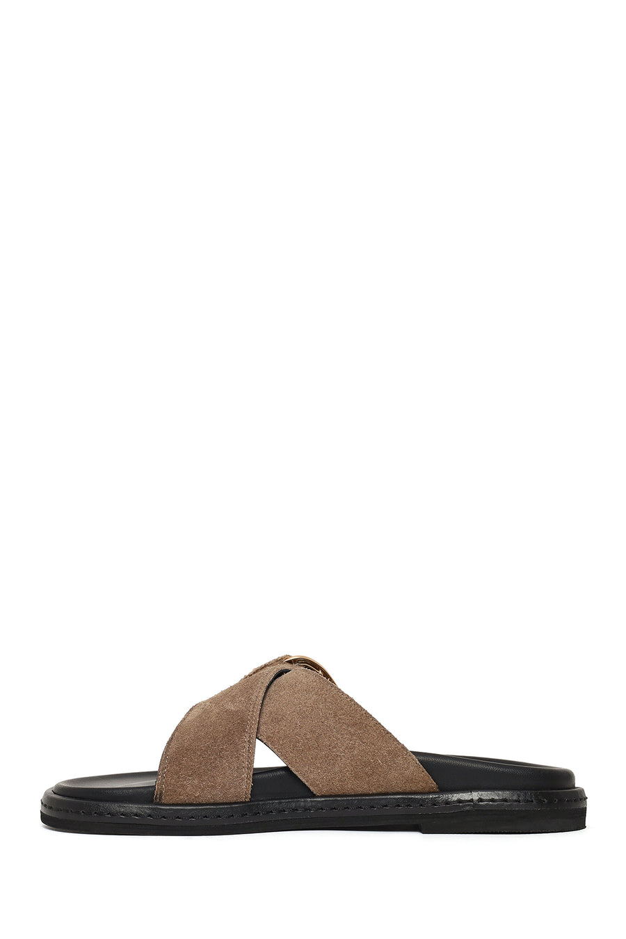 Woman Beige Suede Leather Slippers