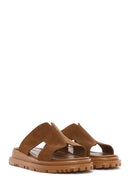Women's Brown Thick Soled Suede Leather Slippers | Derimod