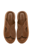 Women's Brown Thick Soled Suede Leather Slippers | Derimod