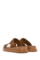 Women's Brown Thick Soled Suede Leather Slippers | Derimod