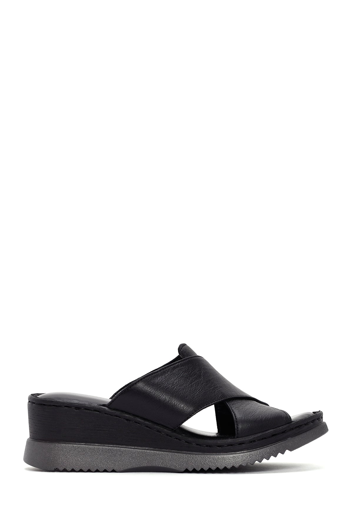 Kadın Siyah Kalın Tabanlı Deri Comfort Terlik 26SFD320118 | Derimod
