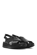 Women's Black Thick Soled Leather Comfort Sandals | Derimod