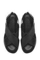 Women's Black Thick Soled Leather Comfort Sandals | Derimod