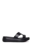 Woman Black Thick-Soled Leather Slipper | Derimod