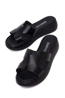 Woman Black Thick-Soled Leather Slipper | Derimod