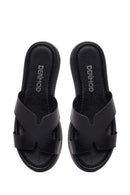Woman Black Thick-Soled Leather Slipper | Derimod