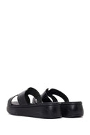 Woman Black Thick-Soled Leather Slipper | Derimod