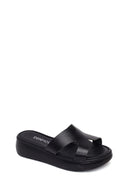 Woman Black Thick-Soled Leather Slipper | Derimod