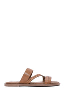 Women's Tan Braided Leather Slippers | Derimod
