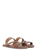Women's Tan Braided Leather Slippers | Derimod