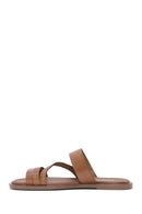 Women's Tan Braided Leather Slippers | Derimod