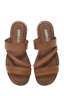 Women's Tan Braided Leather Slippers | Derimod