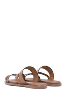 Women's Tan Braided Leather Slippers | Derimod