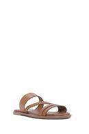 Women's Tan Braided Leather Slippers | Derimod