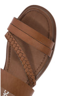 Women's Tan Braided Leather Slippers | Derimod