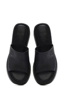 Kadın Siyah Kalın Tabanlı Baskılı Deri Konfor Terlik | Derimod