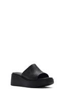 Kadın Siyah Kalın Tabanlı Baskılı Deri Konfor Terlik | Derimod