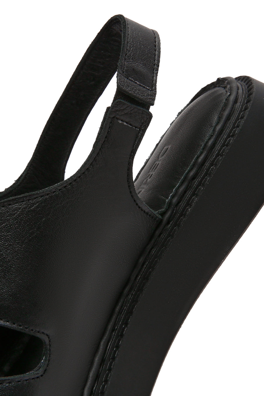 Women's Black Chunky Sole Leather Comfort Sandals