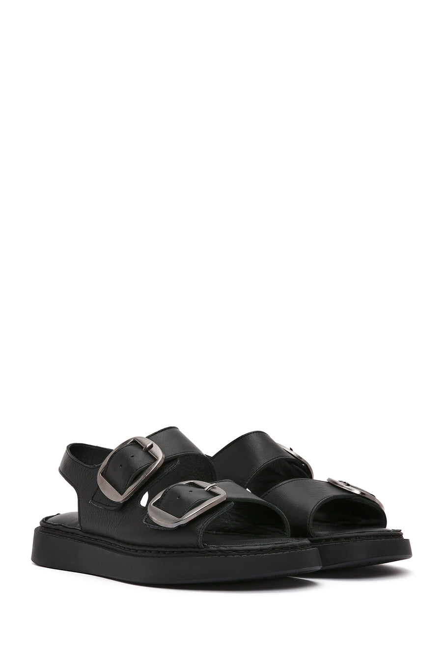 Women's Black Chunky Sole Leather Comfort Sandals
