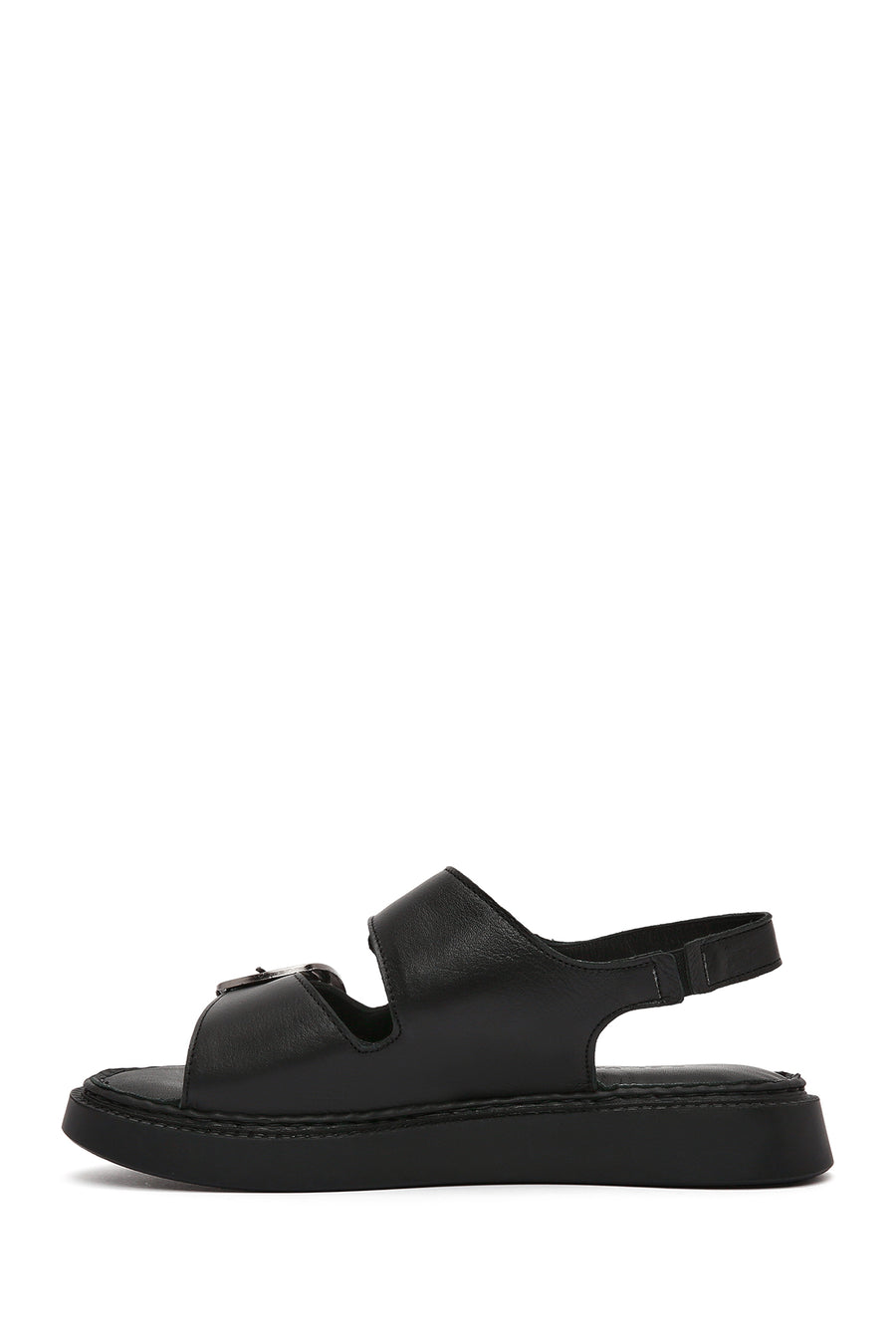 Women's Black Chunky Sole Leather Comfort Sandals