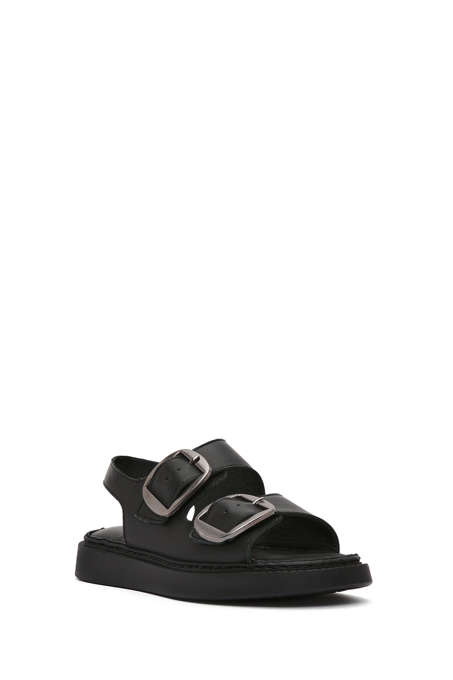 Women's Black Chunky Sole Leather Comfort Sandals