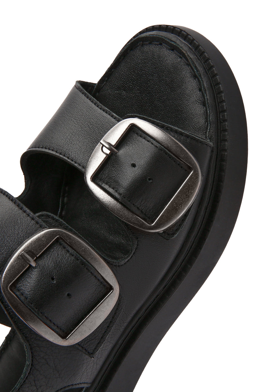 Women's Black Chunky Sole Leather Comfort Sandals