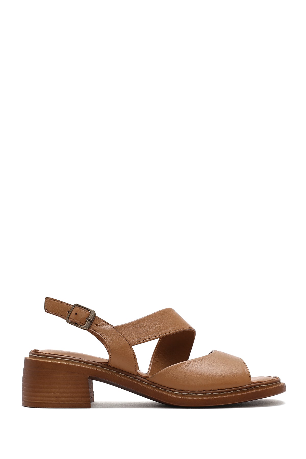 Kadın Taba Bilekten Tokalı Kısa Topuklu Deri Sandalet 26SFD340818 | Derimod