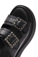 Kadın Siyah Çift Tokalı Kalın Tabanlı Deri Konfor Terlik | Derimod