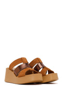 Woman Tan Wedge-Heel Suede Leather Comfort Slippers | Derimod