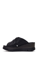Woman Black Wedge Leather Comfort Slippers | Derimod
