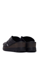 Woman Black Wedge Leather Comfort Slippers | Derimod