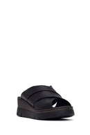 Woman Black Wedge Leather Comfort Slippers | Derimod