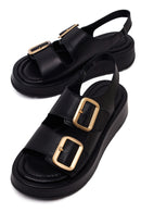 Woman Black Double-Buckle Thick-Soled Leather Comfort Sandals | Derimod