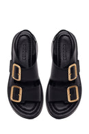 Woman Black Double-Buckle Thick-Soled Leather Comfort Sandals | Derimod